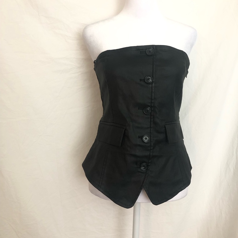 Black Leather Corset Button Detailing